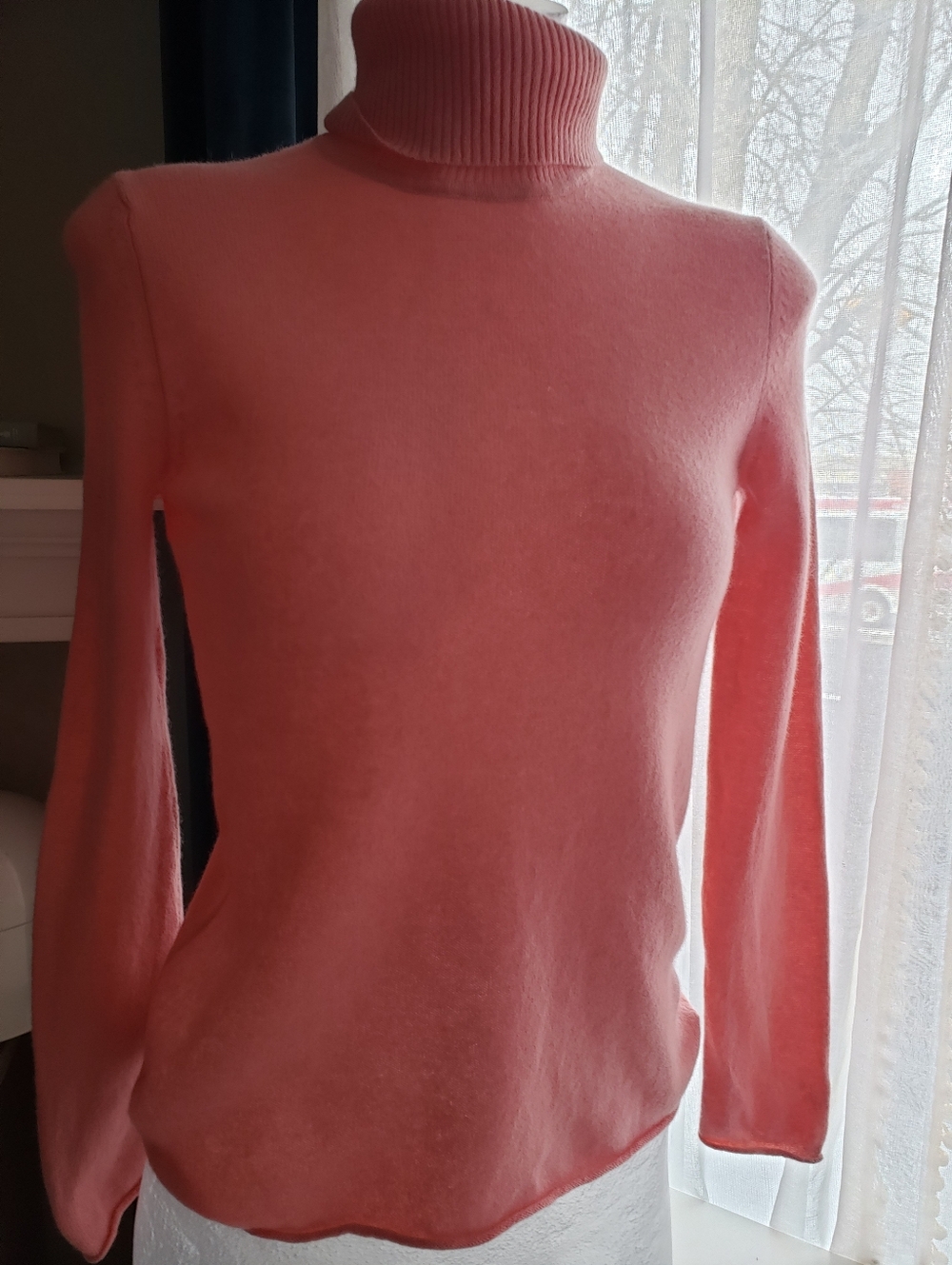 Women's Pink Turtleneck Sweater - Classic Long Sleeve